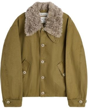 Our Legacy Faux Fur Collar Button Jacket - Green