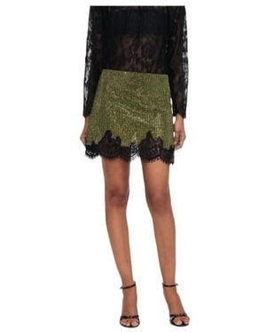 Self-Portrait Sequin-Embellished Lace-Trim Skirt - Green