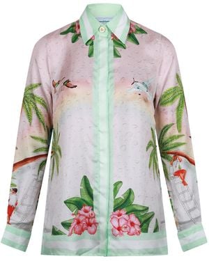 CASABLANCA Tropicalscene Print Pointedcollar Longsleeve Shirt - Multicolour