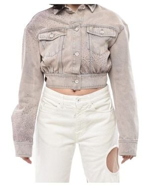 Off-White c/o Virgil Abloh Rhinestone-Embellished Cropped Denim Jacket - White