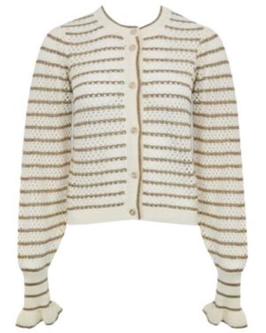 Twinset Striped Ruffled Cardigan - White