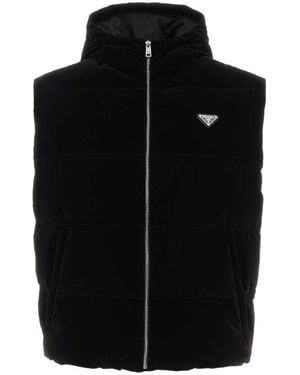 Prada Hooded Technical Fabric Down Vest - Black