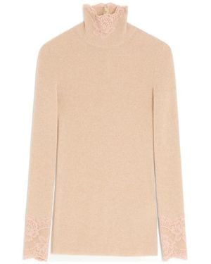Valentino Lace Detailed Long-Sleeved Sweater - Natural