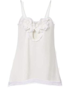 Magda Butrym Floral-Appliqué Lace-Trimmed Silk Satin Camisole - White