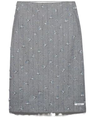 Prada Embellished Pinstripe Wool Midi-Skirt - Grey