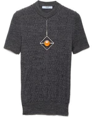 Prada Short-Sleeve Knit Sweater With Pendants - Gray