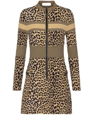Dior Wang Ziwen's Same Leopard-Print Long-Sleeved Dress - Natural