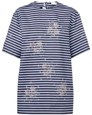 Rabanne Embellished Striped Cotton Jersey T-Shirt - Blue