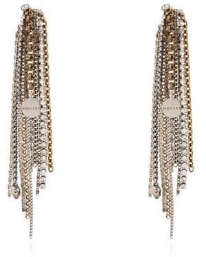 McQueen Chain Detailed Earrings - White