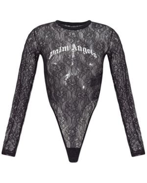 Palm Angels Lace Logo Bodysuit - Grey