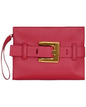 Balmain Anthem Smooth Leather Clutch - Red