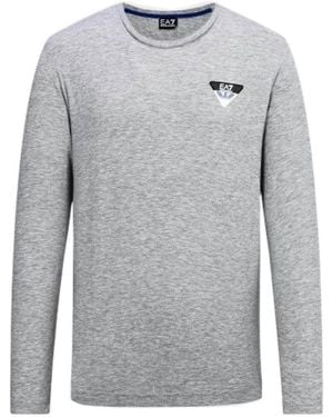 EA7 T-Shirt With Round Neck And Long Sleeves - Grey