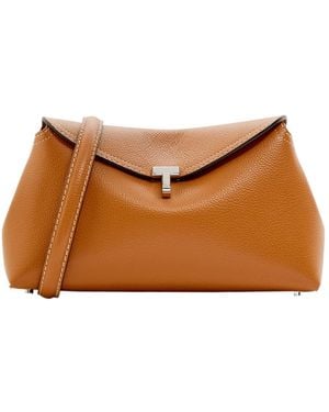 TOTEME T-Lock Grained Leather Clutch - Brown