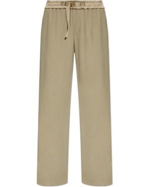 Ami Paris Logo Detailed Drawstring Palazzo Trousers - Natural