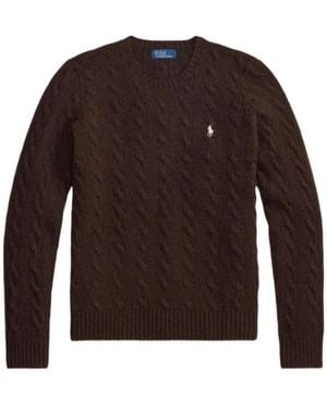 Polo Ralph Lauren Cable-Knit Embroidered-Logo Sweater - Brown