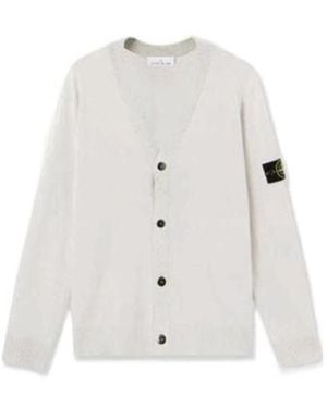 Stone Island V-Neck Button-Up Cardigan - White