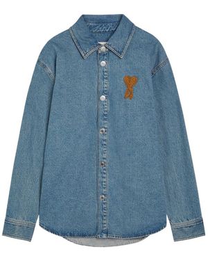 Ami Paris Logo Denim Jacket - Blue