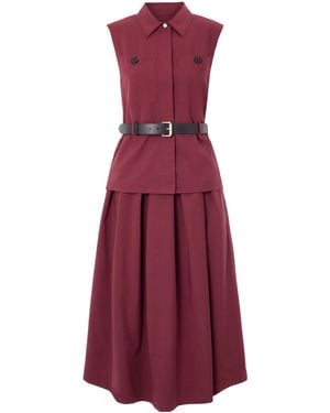 Self-Portrait Twill Belted Dress - Purple