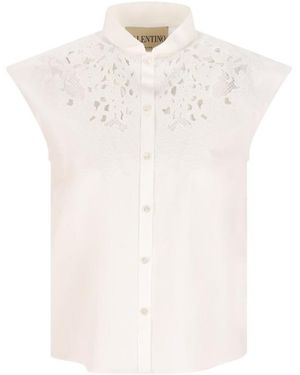 Valentino Button-Up Embroidered Poplin Shirt - White