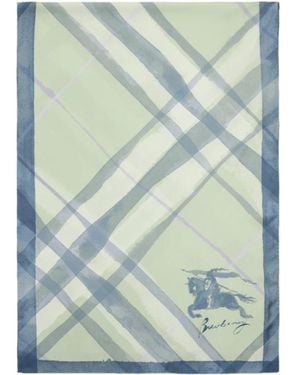 Burberry Wide Watercolor Check Silk Scarf - Blue