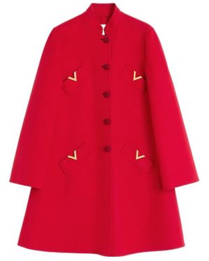 Valentino Button-Up A-Line Hem Coat - Red