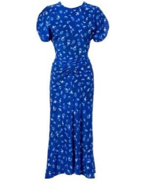 Victoria Beckham Bela Floral Gathered Silk Midi Dress - Blue