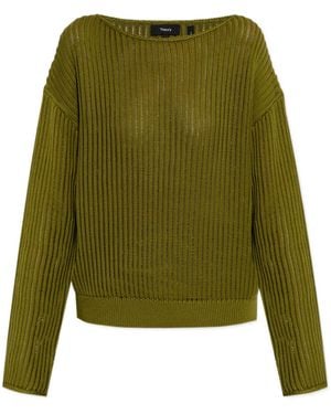 Theory Ribbed Pima Cotton Jumper - Green