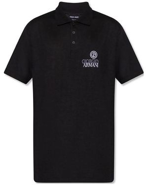 Giorgio Armani Embroidered-Logo Short-Sleeved Polo Shirt - Black