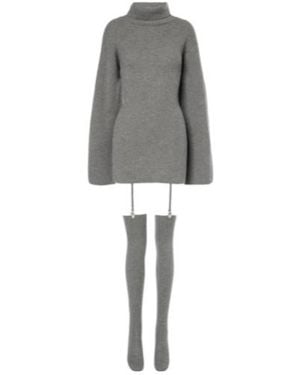 AYA MUSE Cursa Turtleneck Cashmere Minidress With Socks - Gray