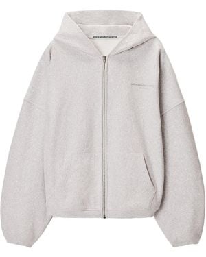 Alexander Wang Crystal Embellished Oversized Zip-Up Hoodie - Grey