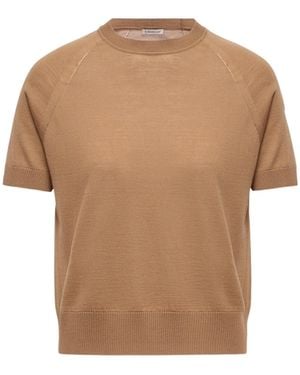 Moncler Short Sleeve Wool Sweater - Brown