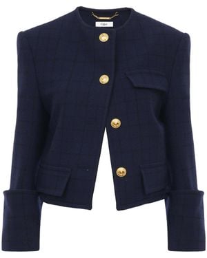 Chloé Boxy Collarless Jacket - Blue