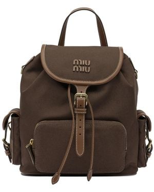 Miu Miu Hemp And Leather Backpack - Brown