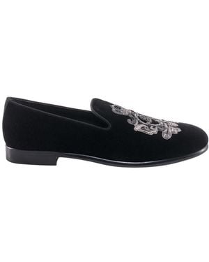 Dolce & Gabbana Velvet Embroidered Slip-On Loafers - Black
