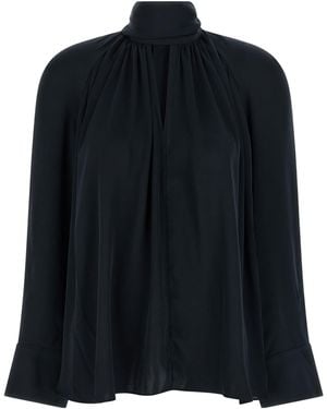 ROTATE BIRGER CHRISTENSEN Logo Charm Blouse Bow Blouse - Blue