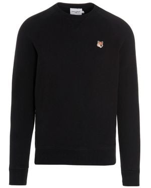 Maison Kitsuné Long-Sleeved, Round-Neck Pullover Hoodie - Black