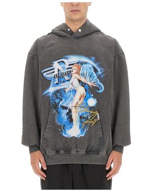 Represent Illustration-Print Washed Cotton Hoodie - Gray