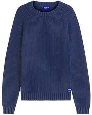 BOSS Cotton Sweater With Ribbed Structure - Blue