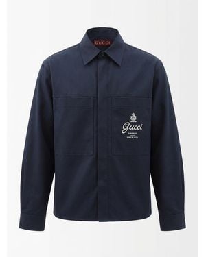 Gucci Logo Embroidered Collared Jacket - Blue