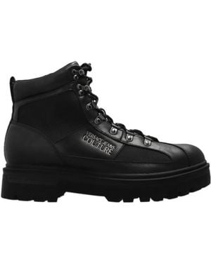 Versace Jeans Couture Couture Logo Embossed Lace-Up Boots - Black