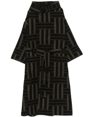 KENZO Jacquard Wool Coat With Detachable Belt Loop - Black