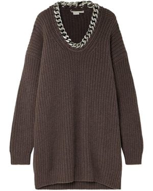 Stella McCartney Falabella Oversized Chain-Decorated Wool Jumper - Brown