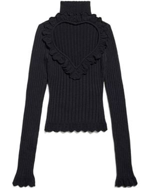 Balenciaga Heart Cut-Out Ruffled Top - Blue