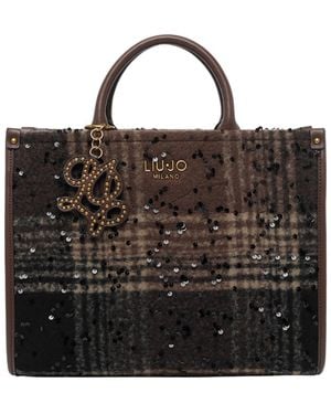 Liu Jo Sequinned Checked Medium Tote Bag - Black