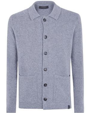 Zanone Button-Up Collared Cardigan - Blue