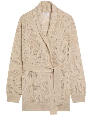 Brunello Cucinelli Embellished Linen-Blend Cardigan - Natural