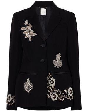 Erdem Embellished Grain De Poudre Wool Balzer - Black