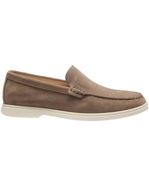 BOSS Suede Loafers With Embossed Logo - Brown