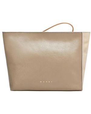 Marni Colourblock Logo-Print Clutch - White