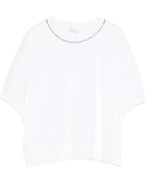 Brunello Cucinelli Collar-Embellishment Short-Sleeved T-Shirt - White